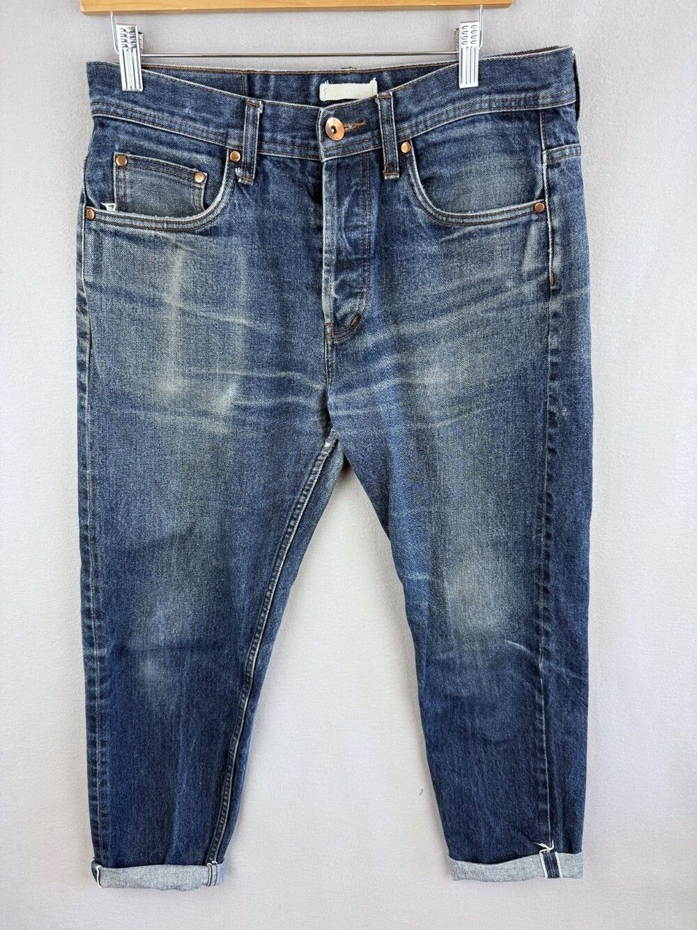 Unbranded Brand Jeans Mens 32x27 Raw Hem 14.5 Oz Selvedge Denim Relaxed Tapered